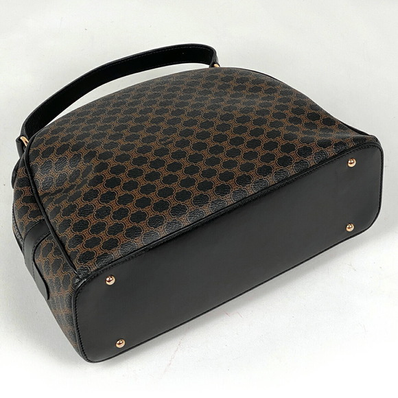 Celine Macadam Pattern Canvas Shoulder Handbag Brown Black - Picture 2 of 6